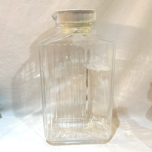 VTG 2 Quart ARC FRANCE Clear Glass Ribbed Rectangle Water Carafe PITCHER 64 oz - Picture 4 of 6